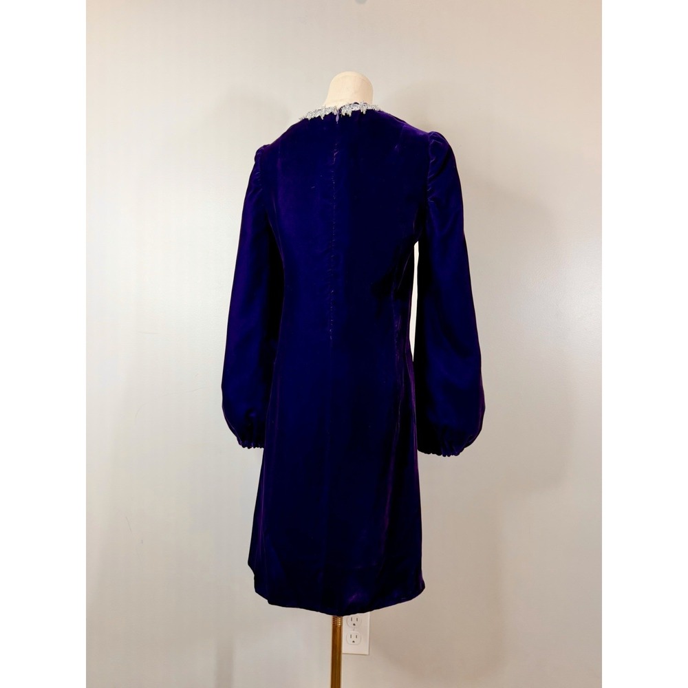 Vintage 1960s Purple Velvet Renaissance Revival Mini Dress Mod Gogo Medieval - Picture 7 of 15